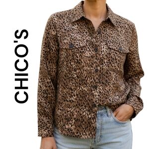 CHICOS | LEOPARD PRINT WOMEN'S JACKET SHACKET | Size 0 (XS)